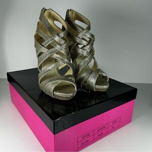 Alisha Hill Heels Gold Multi Strap Size 6.5 OpenToe Metallic Gold Glitter Sandal